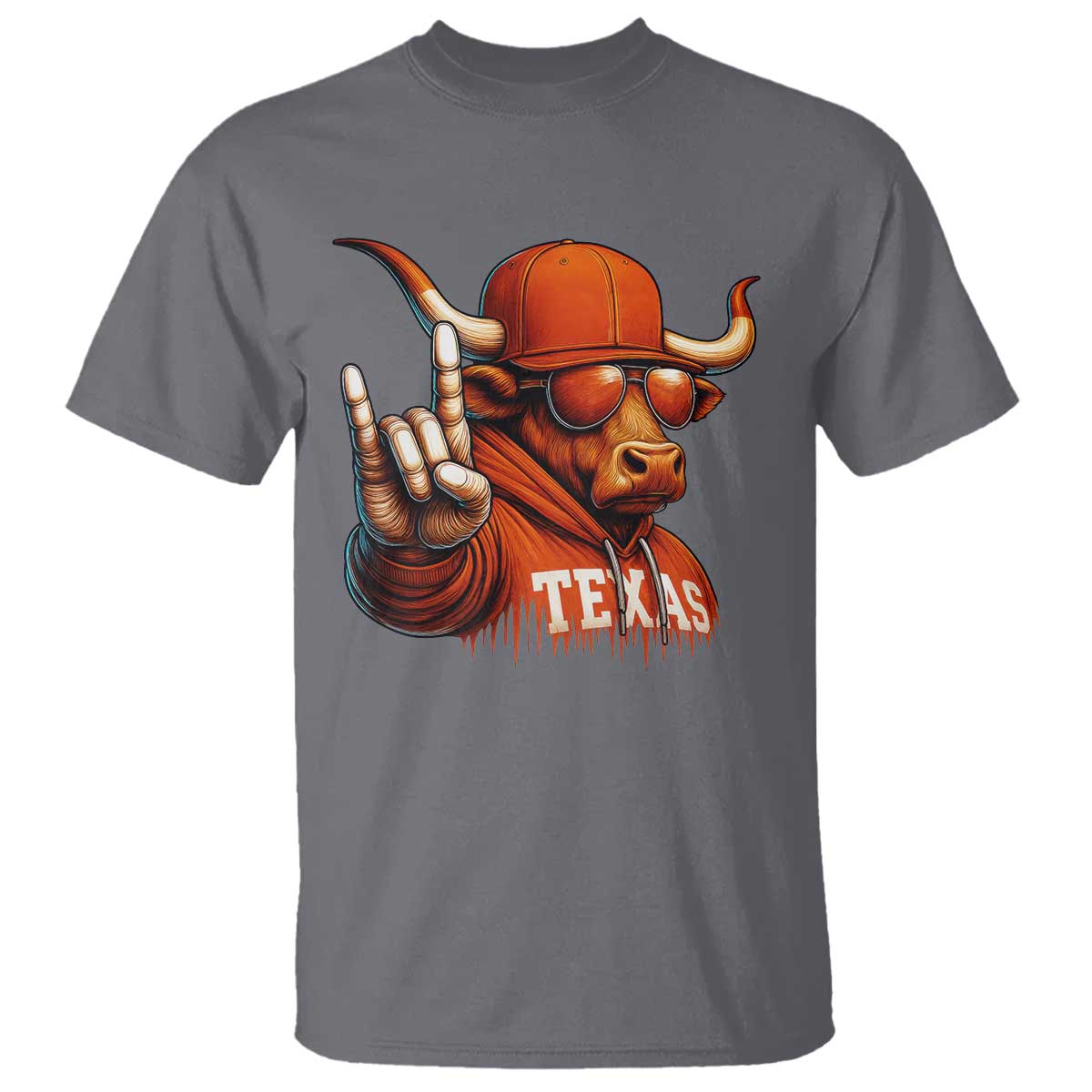 TFL Football Lover T Shirt Orange Cow Rock Hand Sign TS11 Charcoal Print Your Wear