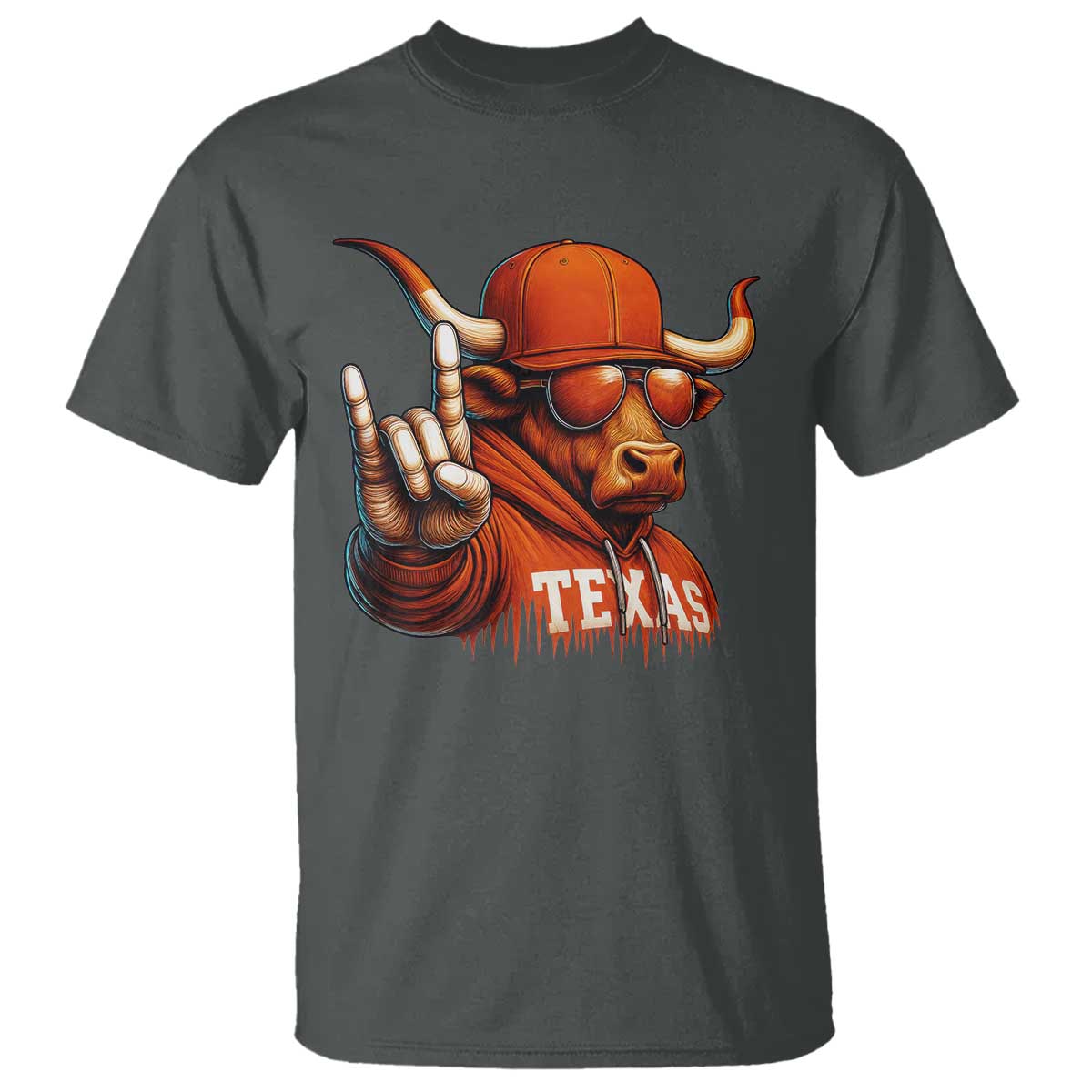 TFL Football Lover T Shirt Orange Cow Rock Hand Sign TS11 Dark Heather Print Your Wear