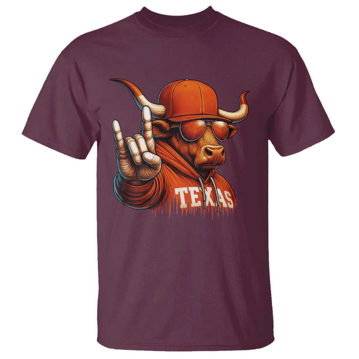 Texas Fan T Shirt Orange Longhorns Cow Texas Pride Sport Lover TS11 Maroon Print Your Wear