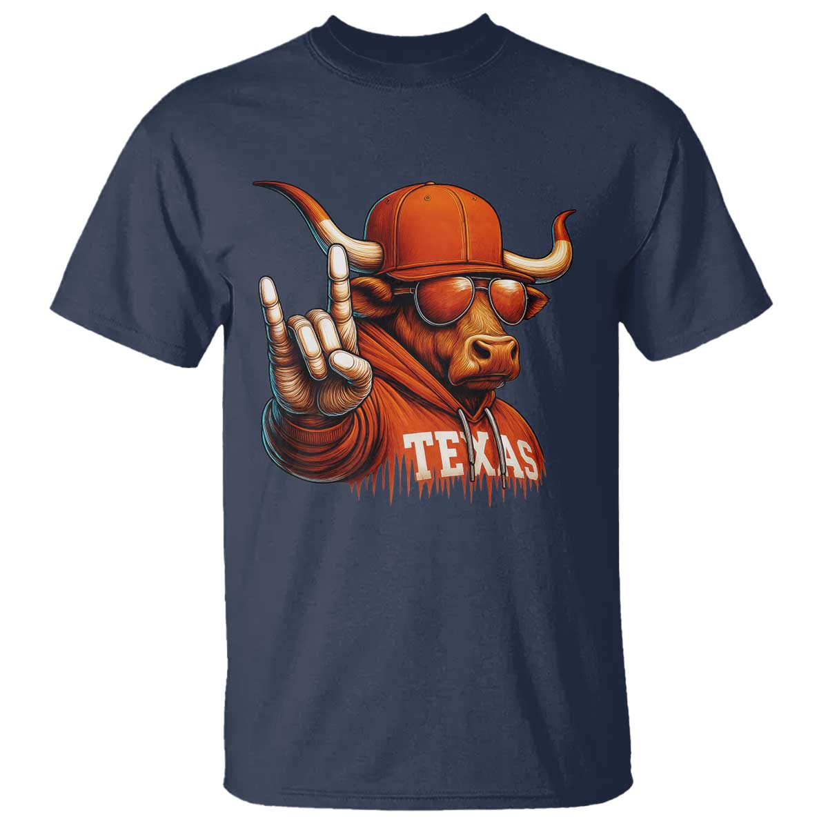 Texas Fan T Shirt Orange Longhorns Cow Texas Pride Sport Lover TS11 Navy Print Your Wear
