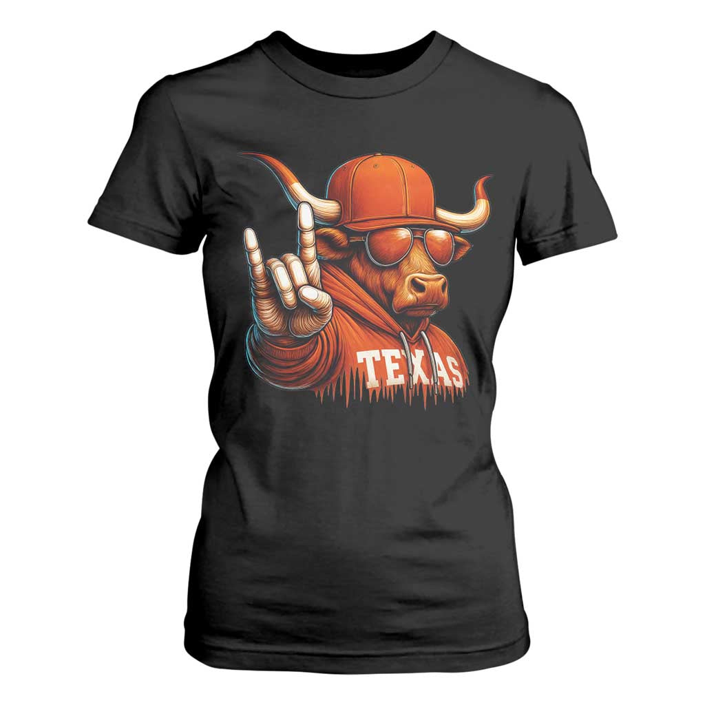 TFL Football Lover T Shirt For Women Orange Cow Rock Hand Sign TS11 Black Print Your Wear