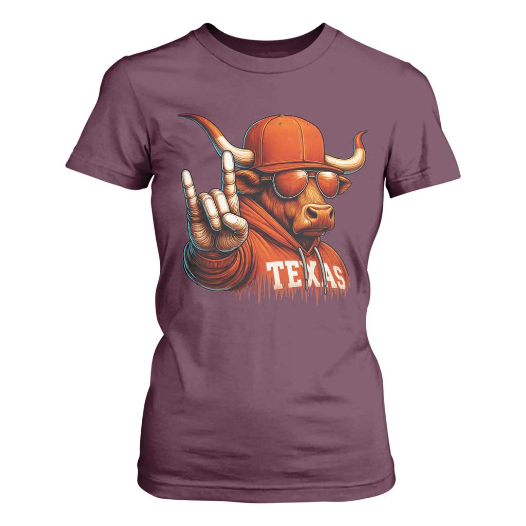 Texas Fan T Shirt For Women Orange Longhorns Cow Texas Pride Sport Lover TS11 Maroon Print Your Wear