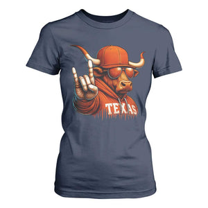 TFL Football Lover T Shirt For Women Orange Cow Rock Hand Sign TS11 Navy Print Your Wear