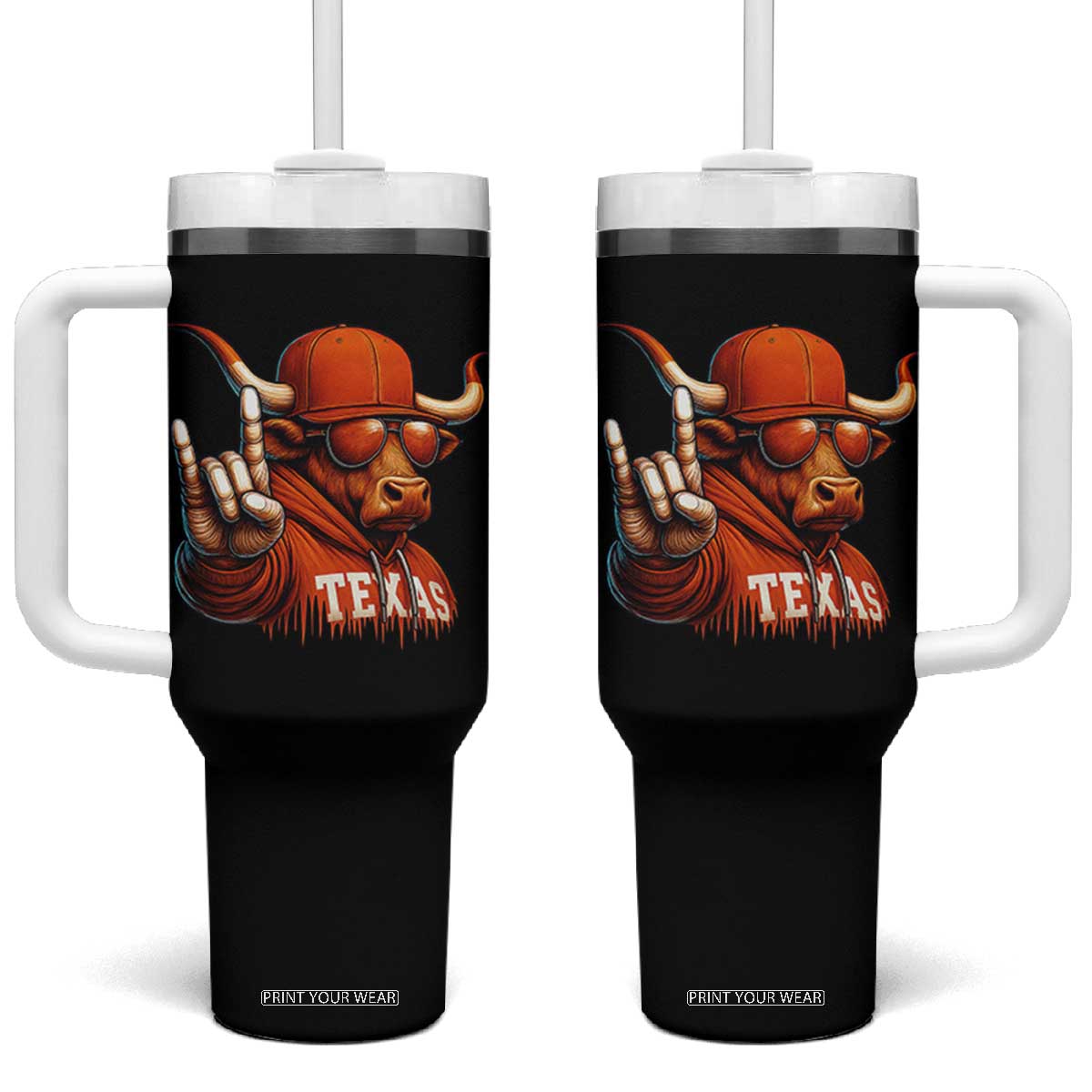TFL Football Lover Tumbler With Handle Orange Cow Rock Hand Sign TS11 One Size: 40 oz Black Print Your Wear