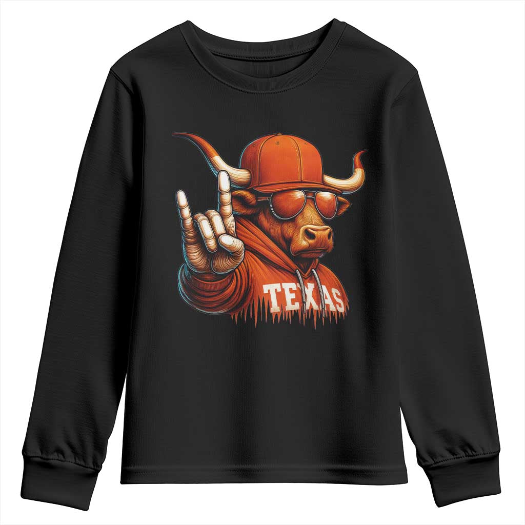 TFL Football Lover Youth Sweatshirt Orange Cow Rock Hand Sign TS11 Black Print Your Wear
