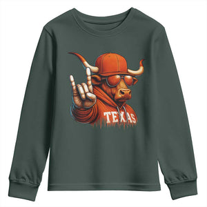 TFL Football Lover Youth Sweatshirt Orange Cow Rock Hand Sign TS11 Dark Forest Green Print Your Wear