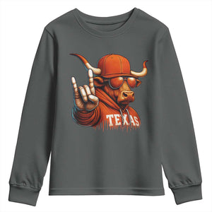 TFL Football Lover Youth Sweatshirt Orange Cow Rock Hand Sign TS11 Dark Heather Print Your Wear