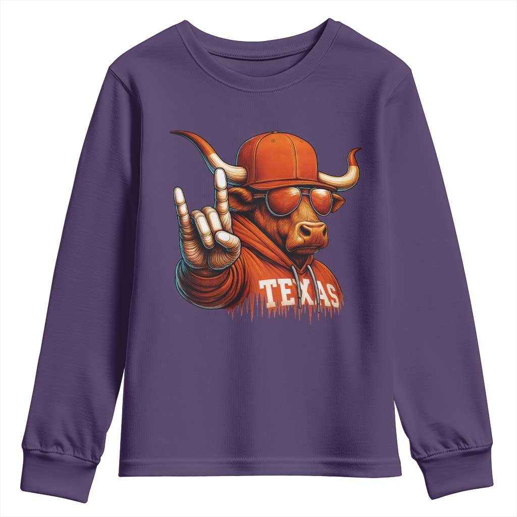 TFL Football Lover Youth Sweatshirt Orange Cow Rock Hand Sign TS11 Purple Print Your Wear