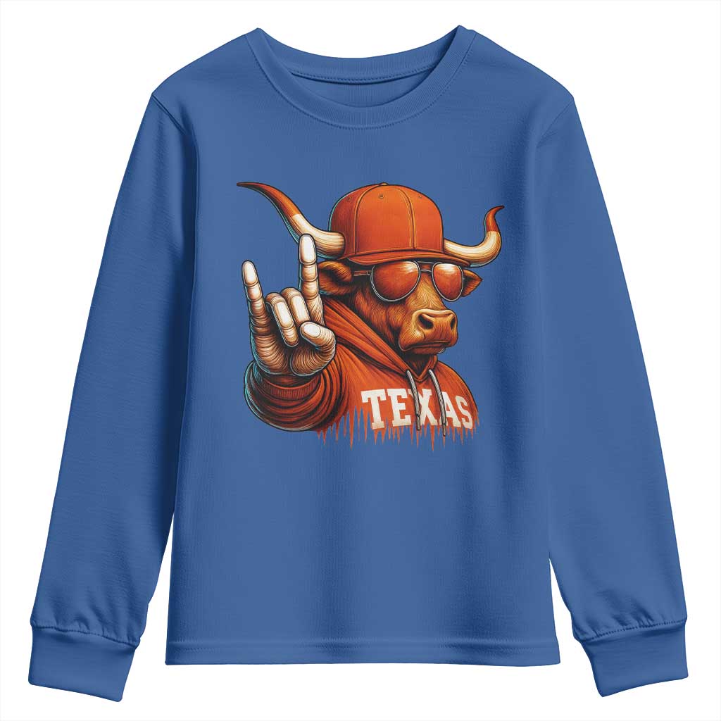 TFL Football Lover Youth Sweatshirt Orange Cow Rock Hand Sign TS11 Royal Blue Print Your Wear