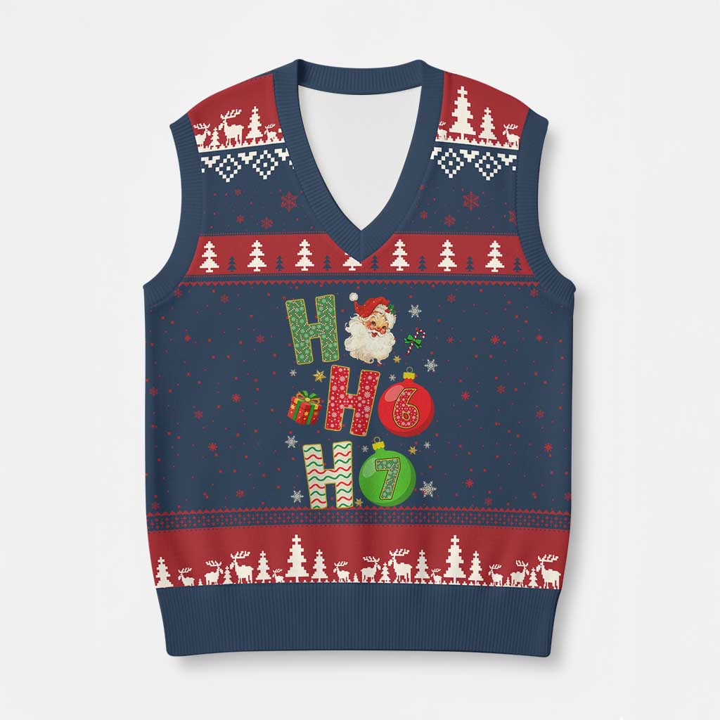 Funny Christmas Santa Ho Ho Ho 67 V-Neck Knit Sweater Vest Six Seven Meme 6 7 Xmas Bauble TS11 Navy Red Print Your Wear