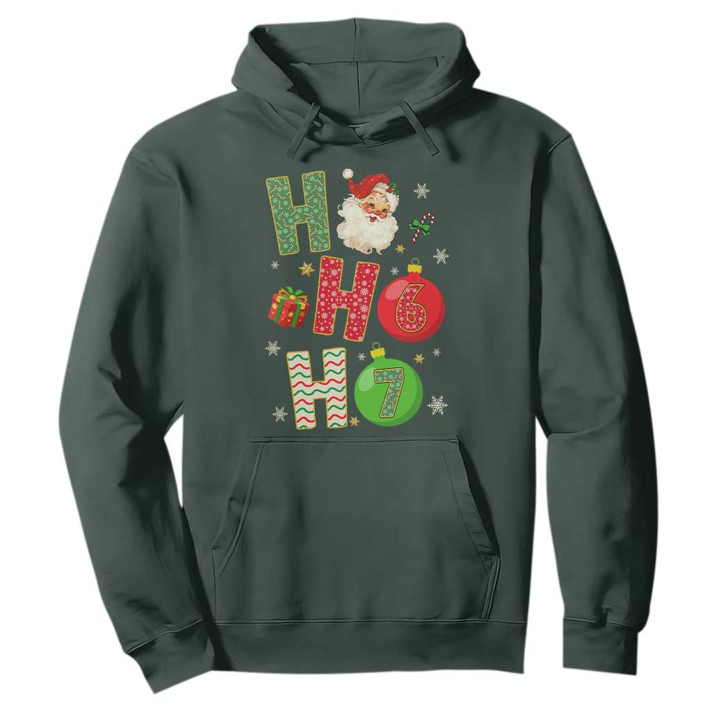 Funny Christmas Santa Ho Ho Ho 67 Hoodie Six Seven Meme 6 7 Xmas Bauble TS11 Dark Forest Green Print Your Wear