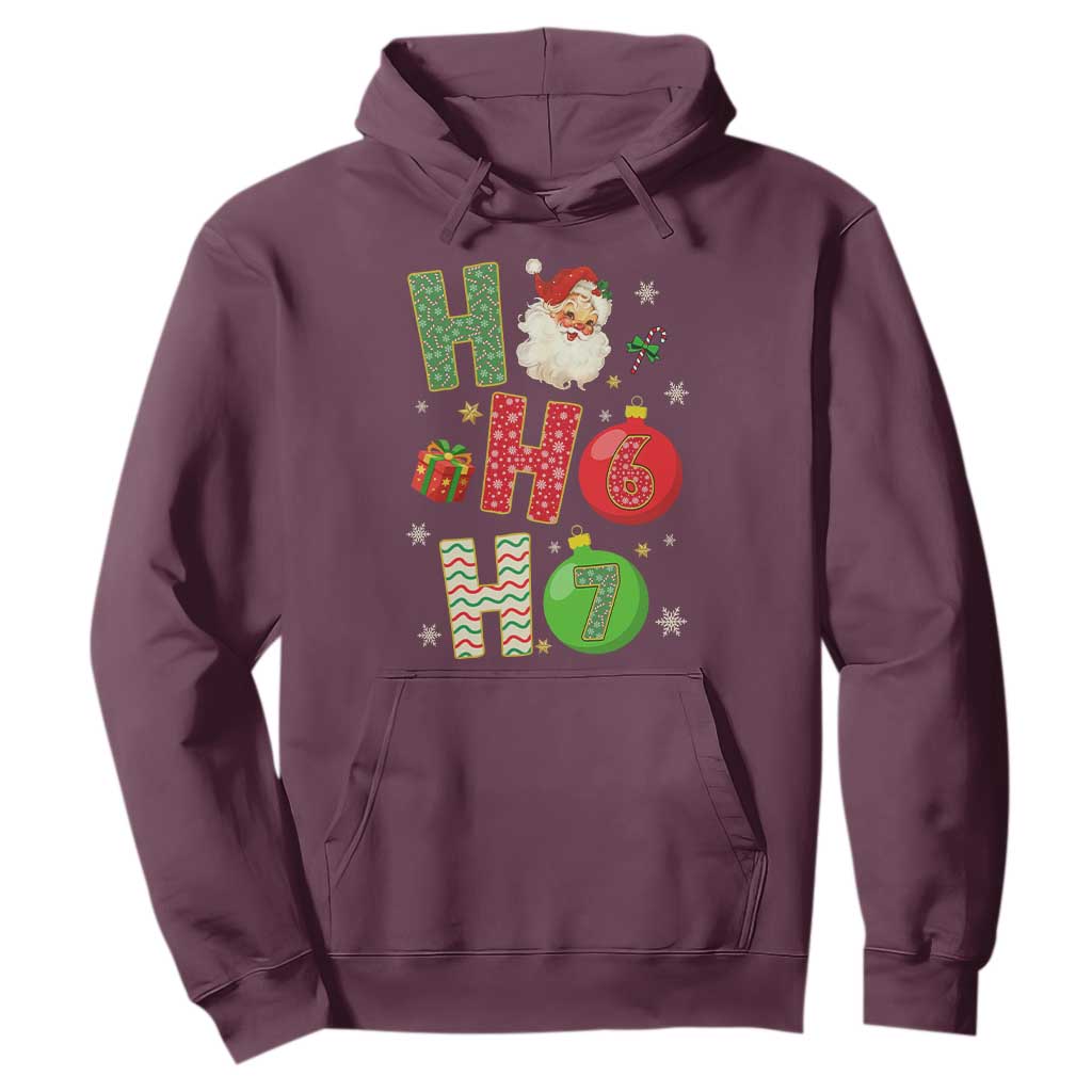 Funny Christmas Santa Ho Ho Ho 67 Hoodie Six Seven Meme 6 7 Xmas Bauble TS11 Maroon Print Your Wear