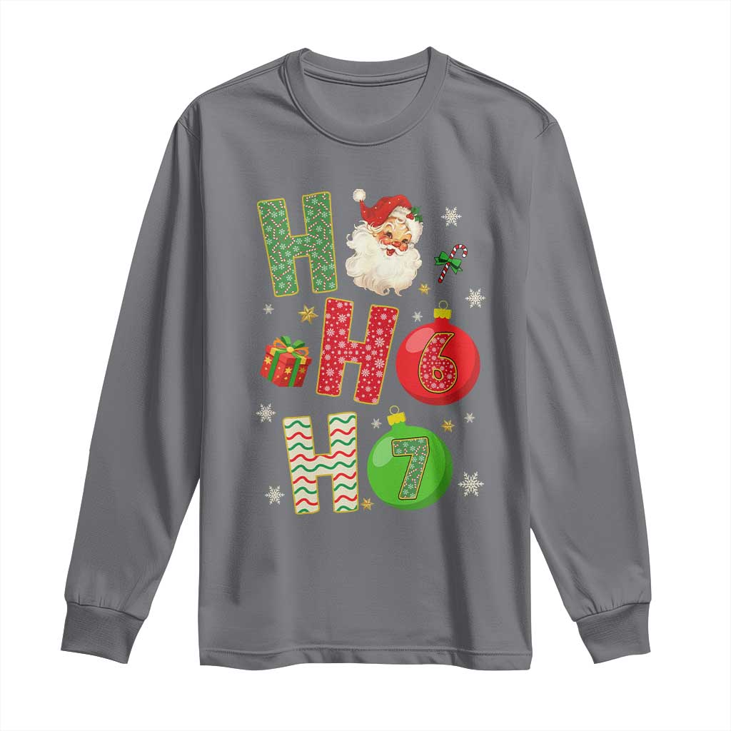 Funny Christmas Santa Ho Ho Ho 67 Long Sleeve Shirt Six Seven Meme 6 7 Xmas Bauble TS11 Charcoal Print Your Wear