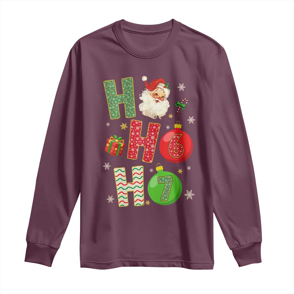 Funny Christmas Santa Ho Ho Ho 67 Long Sleeve Shirt Six Seven Meme 6 7 Xmas Bauble TS11 Maroon Print Your Wear