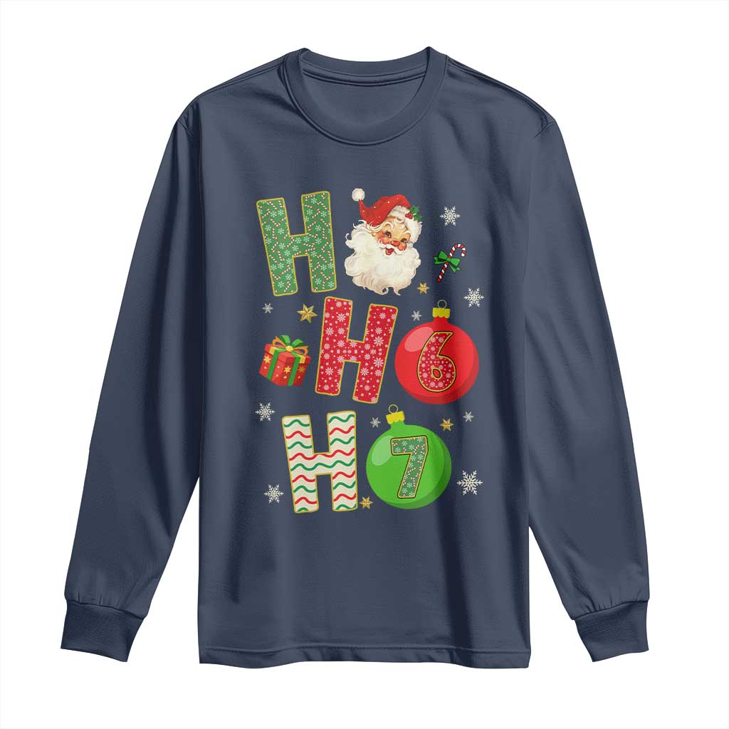 Funny Christmas Santa Ho Ho Ho 67 Long Sleeve Shirt Six Seven Meme 6 7 Xmas Bauble TS11 Navy Print Your Wear