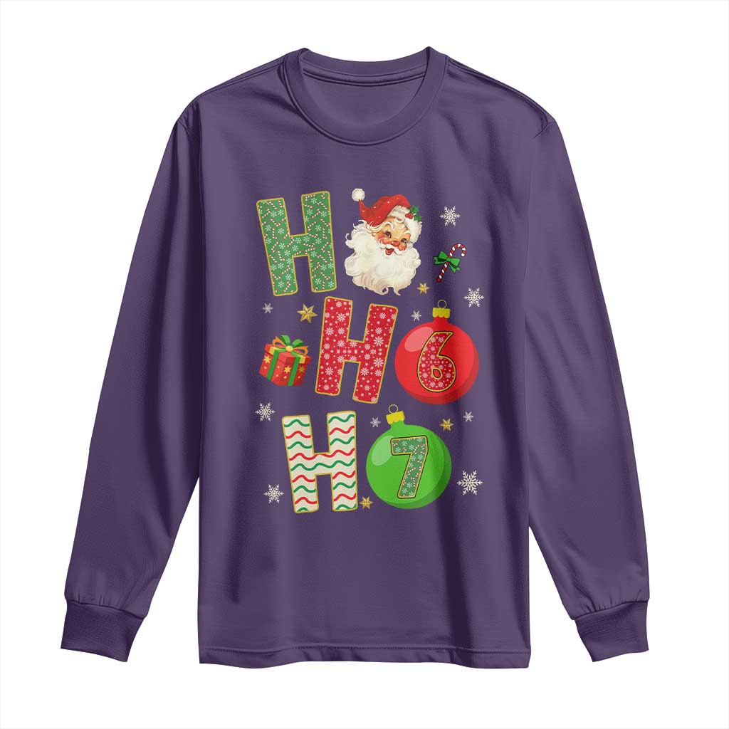 Funny Christmas Santa Ho Ho Ho 67 Long Sleeve Shirt Six Seven Meme 6 7 Xmas Bauble TS11 Purple Print Your Wear