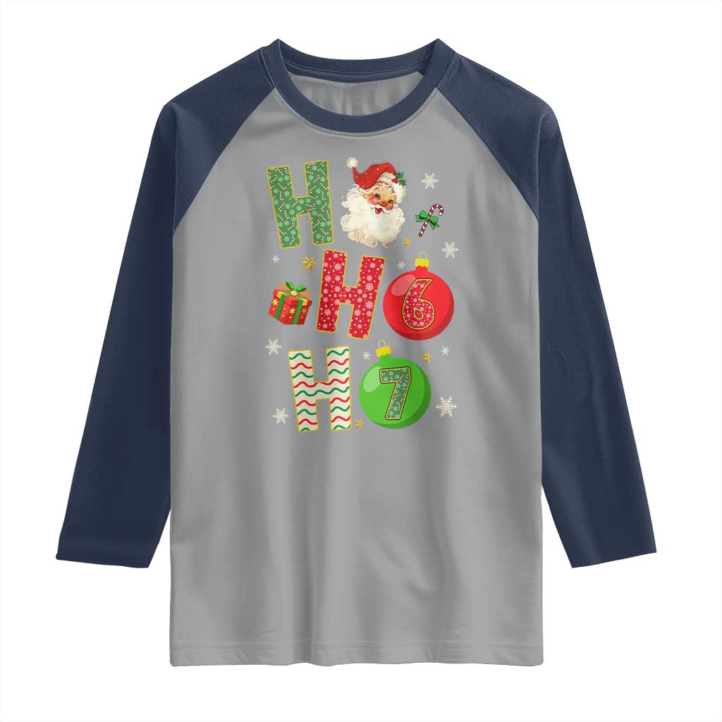 Funny Christmas Santa Ho Ho Ho 67 Raglan Shirt Six Seven Meme 6 7 Xmas Bauble TS11 Sport Gray Navy Print Your Wear