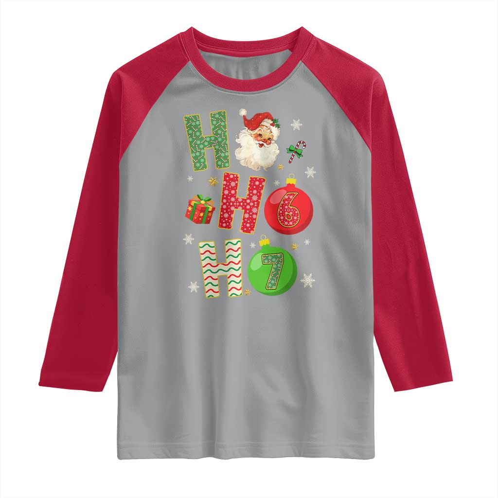 Funny Christmas Santa Ho Ho Ho 67 Raglan Shirt Six Seven Meme 6 7 Xmas Bauble TS11 Sport Gray Red Print Your Wear