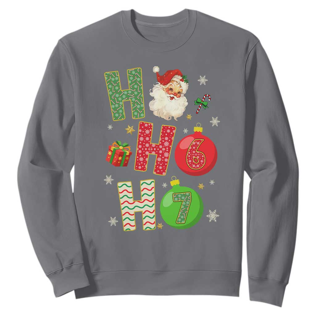 Funny Christmas Santa Ho Ho Ho 67 Sweatshirt Six Seven Meme 6 7 Xmas Bauble TS11 Charcoal Print Your Wear