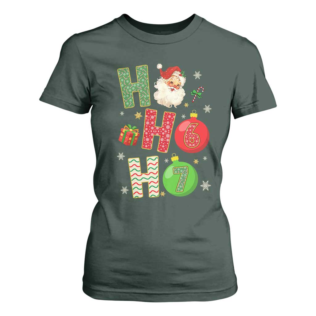 Funny Christmas Santa Ho Ho Ho 67 T Shirt For Women Six Seven Meme 6 7 Xmas Bauble TS11 Dark Forest Green Print Your Wear