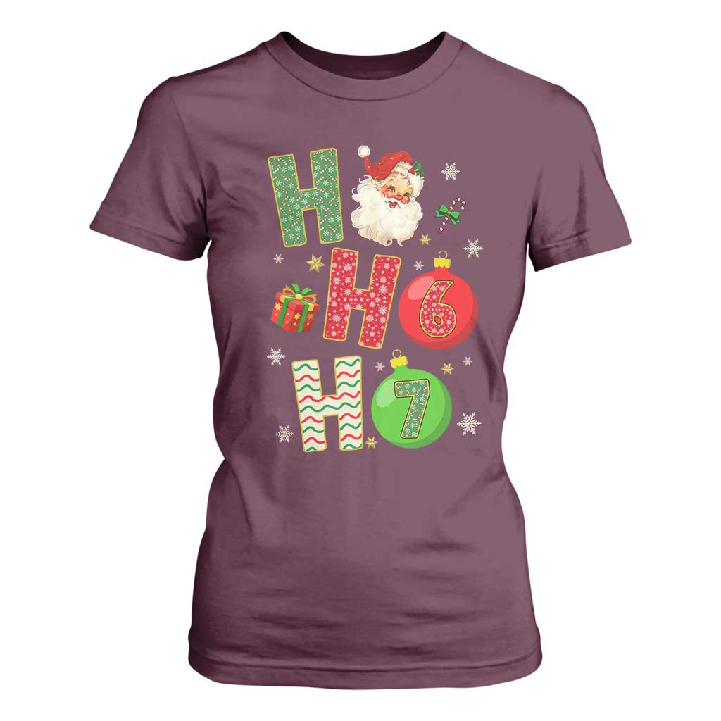 Funny Christmas Santa Ho Ho Ho 67 T Shirt For Women Six Seven Meme 6 7 Xmas Bauble TS11 Maroon Print Your Wear