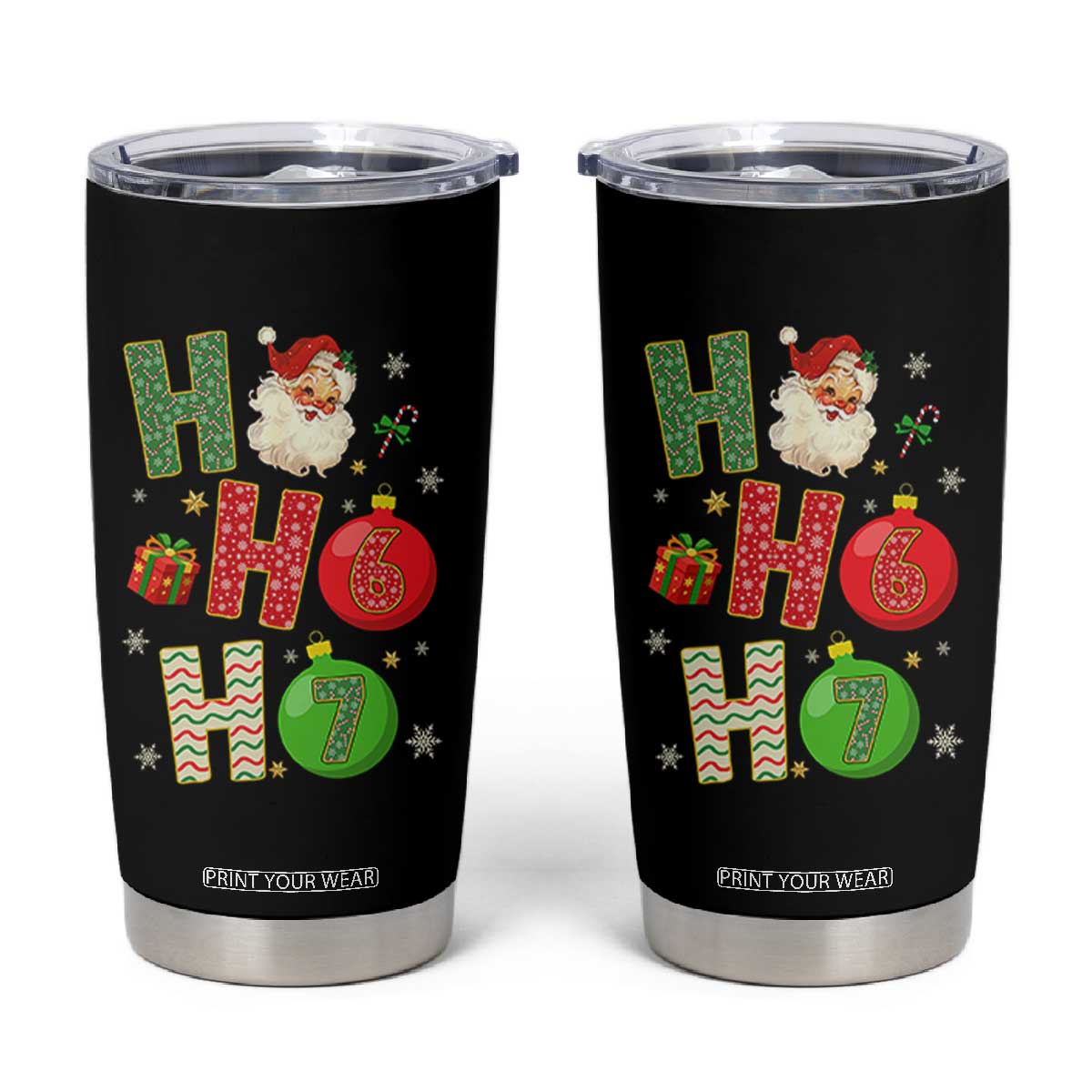 Funny Christmas Santa Ho Ho Ho 67 Tumbler Cup Six Seven Meme 6 7 Xmas Bauble TS11 Black Print Your Wear