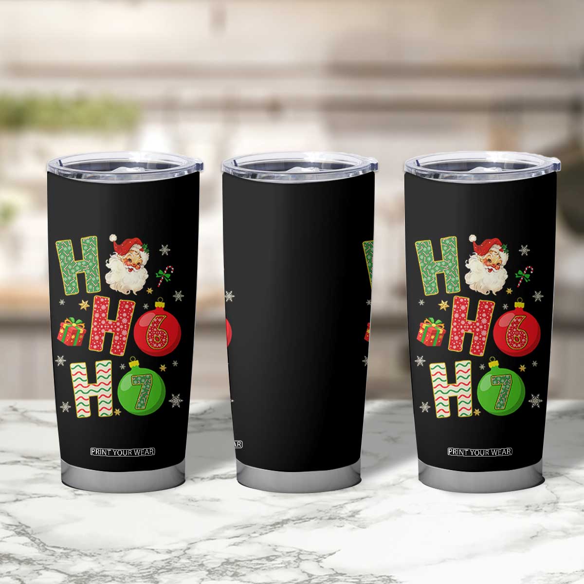 Funny Christmas Santa Ho Ho Ho 67 Tumbler Cup Six Seven Meme 6 7 Xmas Bauble TS11 Print Your Wear