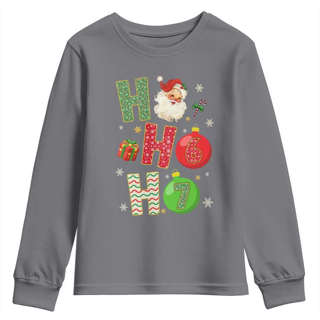 Funny Christmas Santa Ho Ho Ho 67 Youth Sweatshirt Six Seven Meme 6 7 Xmas Bauble TS11 Charcoal Print Your Wear
