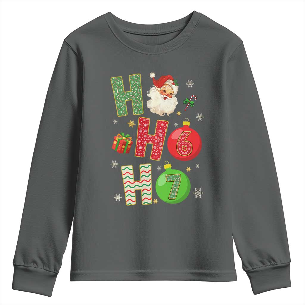 Funny Christmas Santa Ho Ho Ho 67 Youth Sweatshirt Six Seven Meme 6 7 Xmas Bauble TS11 Dark Heather Print Your Wear