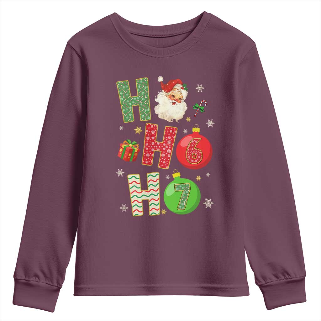 Funny Christmas Santa Ho Ho Ho 67 Youth Sweatshirt Six Seven Meme 6 7 Xmas Bauble TS11 Maroon Print Your Wear