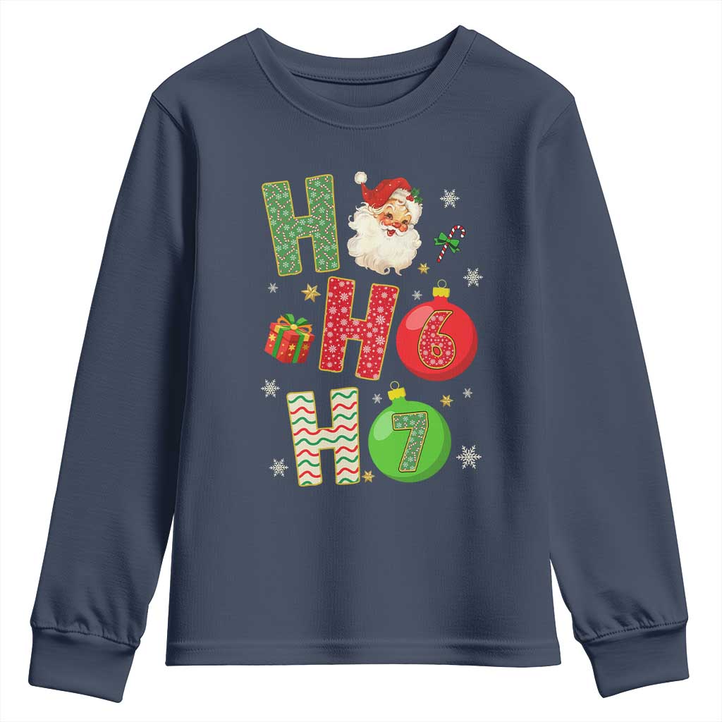 Funny Christmas Santa Ho Ho Ho 67 Youth Sweatshirt Six Seven Meme 6 7 Xmas Bauble TS11 Navy Print Your Wear