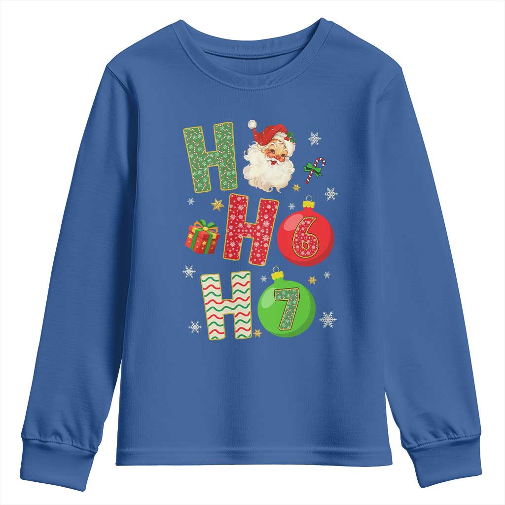Funny Christmas Santa Ho Ho Ho 67 Youth Sweatshirt Six Seven Meme 6 7 Xmas Bauble TS11 Royal Blue Print Your Wear