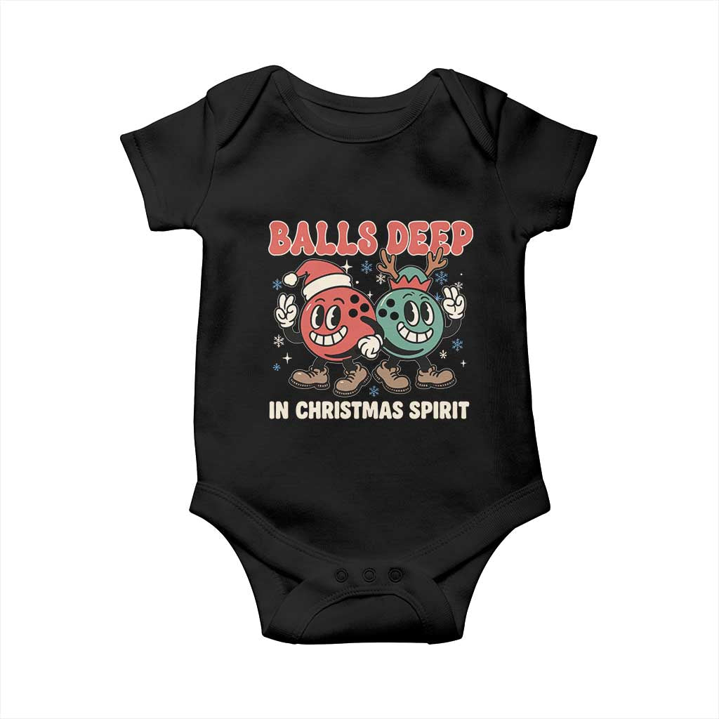 Funny Christmas Bowling Baby Onesie Balls Deep In Christmas Spirit TS11 Black Print Your Wear