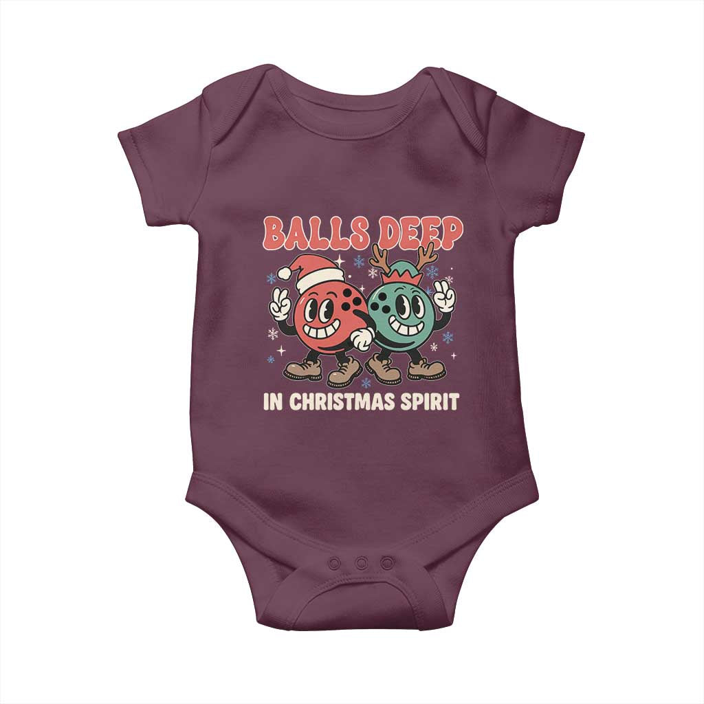 Funny Christmas Bowling Baby Onesie Balls Deep In Christmas Spirit TS11 Maroon Print Your Wear