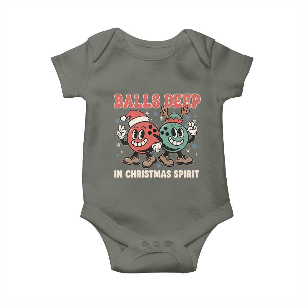 Funny Christmas Bowling Baby Onesie Balls Deep In Christmas Spirit TS11 Military Green Print Your Wear