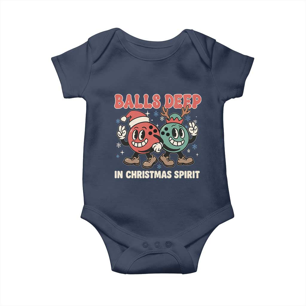 Funny Christmas Bowling Baby Onesie Balls Deep In Christmas Spirit TS11 Navy Print Your Wear
