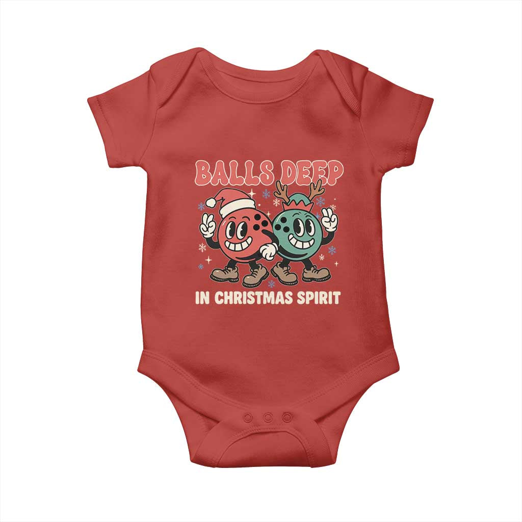Funny Christmas Bowling Baby Onesie Balls Deep In Christmas Spirit TS11 Red Print Your Wear