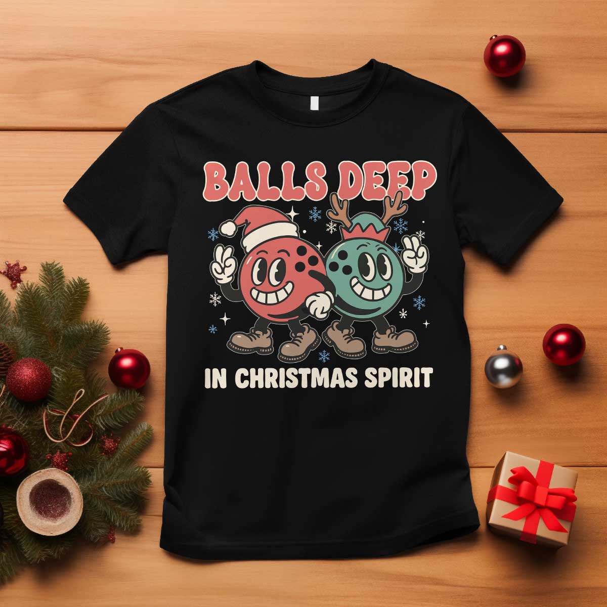 Funny Christmas Bowling T Shirt Balls Deep In Christmas Spirit TS11 Black Print Your Wear