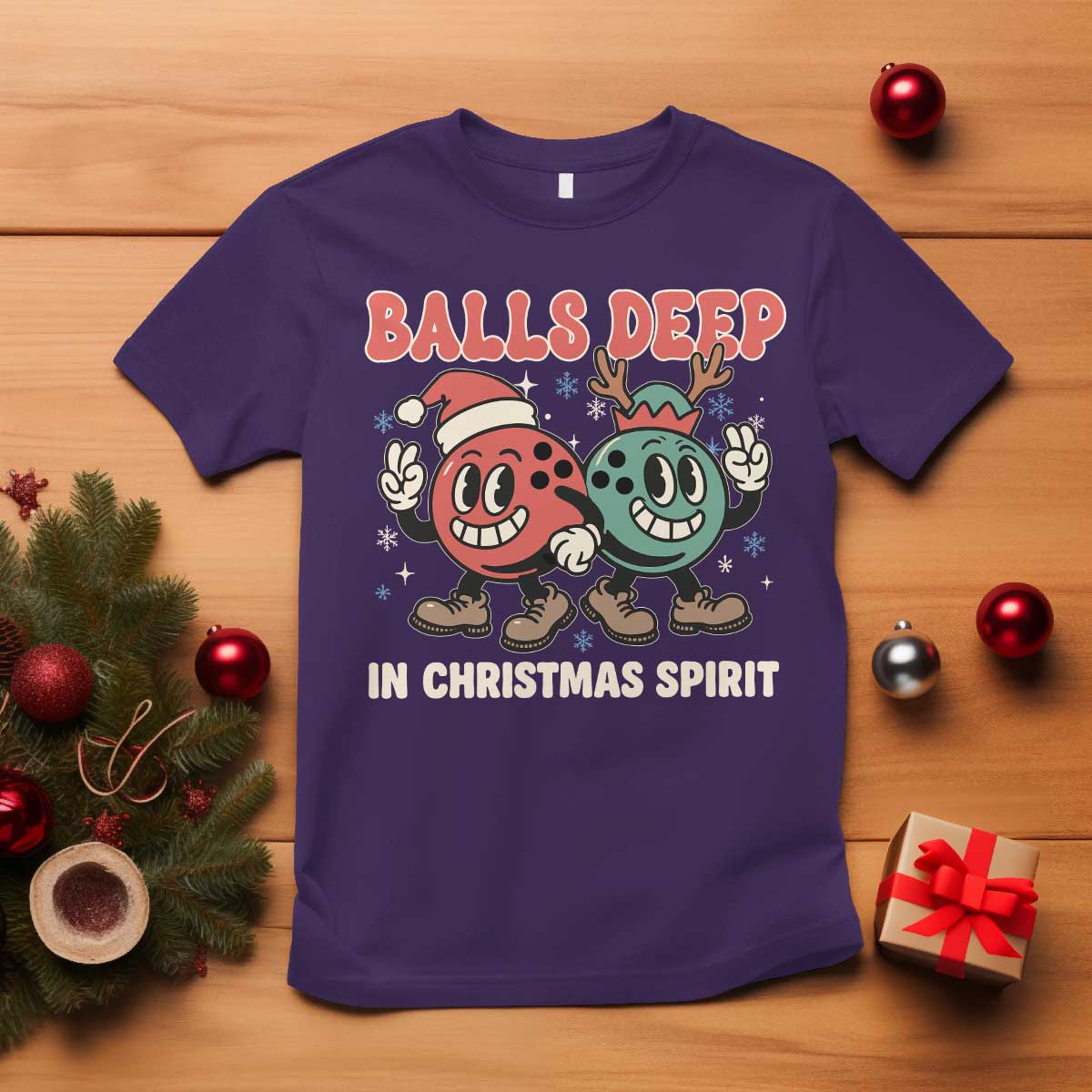 Funny Christmas Bowling T Shirt Balls Deep In Christmas Spirit TS11 Purple Print Your Wear