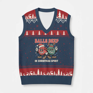 Funny Xmas Bowling V-Neck Knit Sweater Vest Balls Deep In Xmas Spirit TS11 Navy Red Print Your Wear