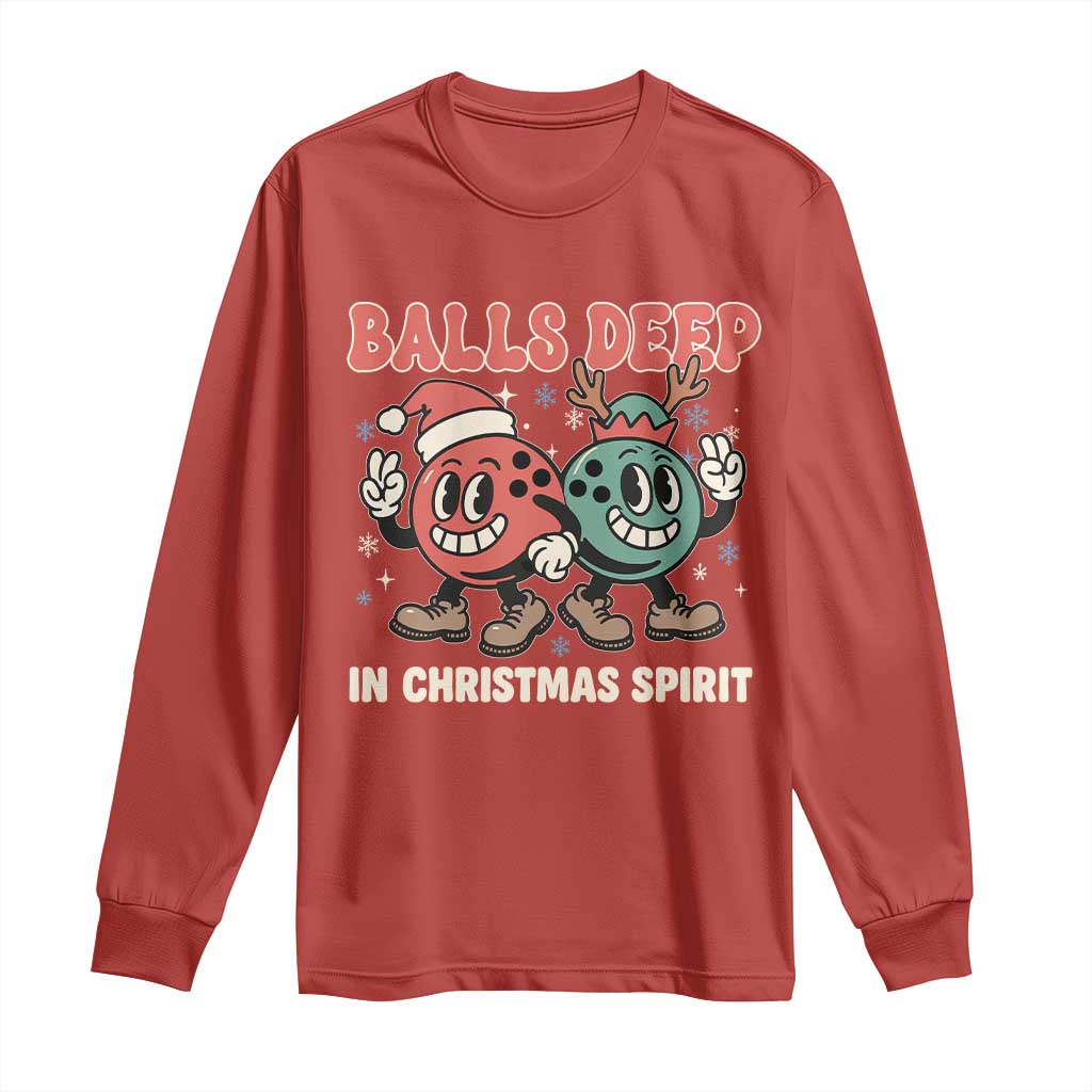 Funny Christmas Bowling Long Sleeve Shirt Balls Deep In Christmas Spirit TS11 Red Print Your Wear