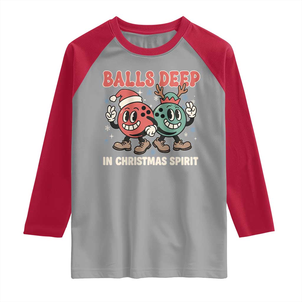 Funny Christmas Bowling Raglan Shirt Balls Deep In Christmas Spirit TS11 Sport Gray Red Print Your Wear