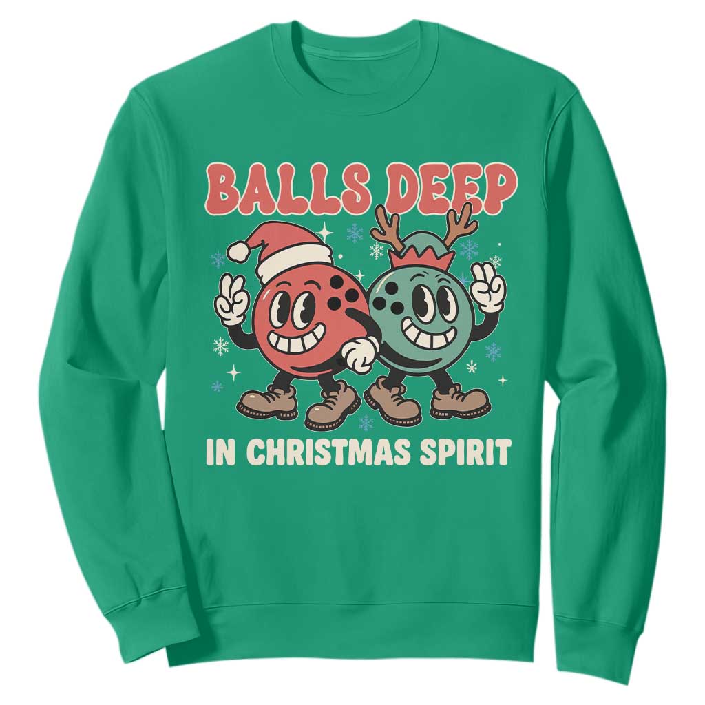 Funny Christmas Bowling Sweatshirt Balls Deep In Christmas Spirit TS11 Irish Green Print Your Wear