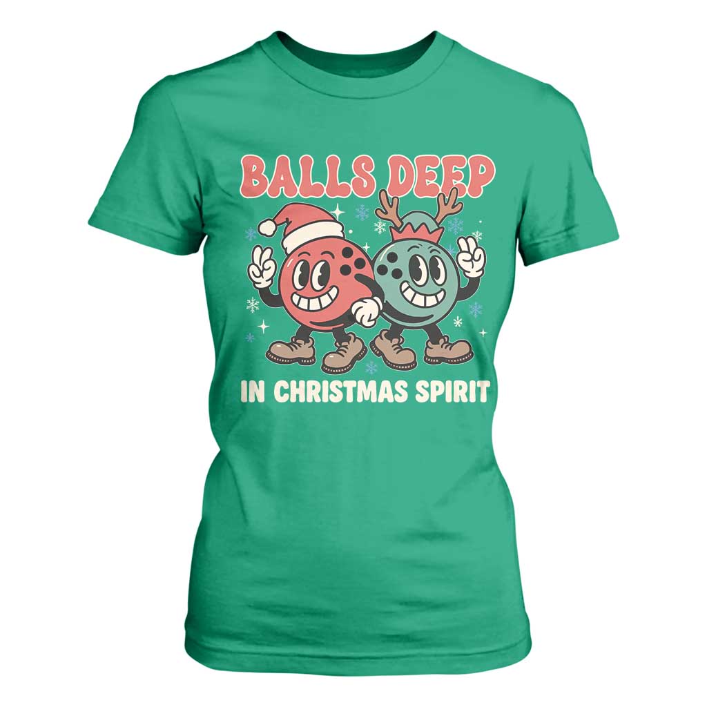 Funny Christmas Bowling T Shirt For Women Balls Deep In Christmas Spirit TS11 Irish Green Print Your Wear