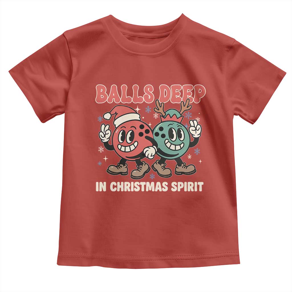 Funny Christmas Bowling Toddler T Shirt Balls Deep In Christmas Spirit TS11 Red Print Your Wear