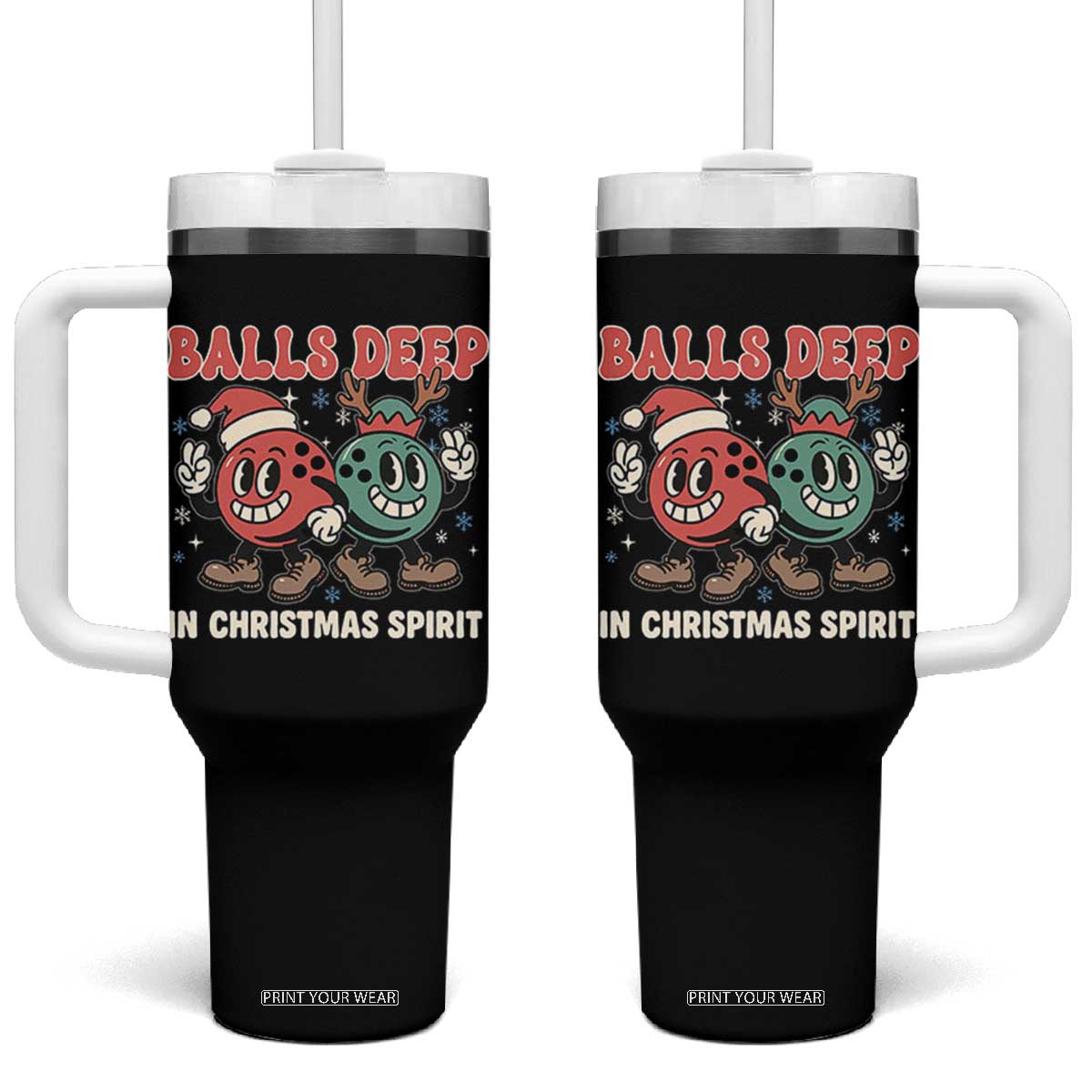Funny Christmas Bowling Tumbler With Handle Balls Deep In Christmas Spirit TS11 One Size: 40 oz Black Print Your Wear