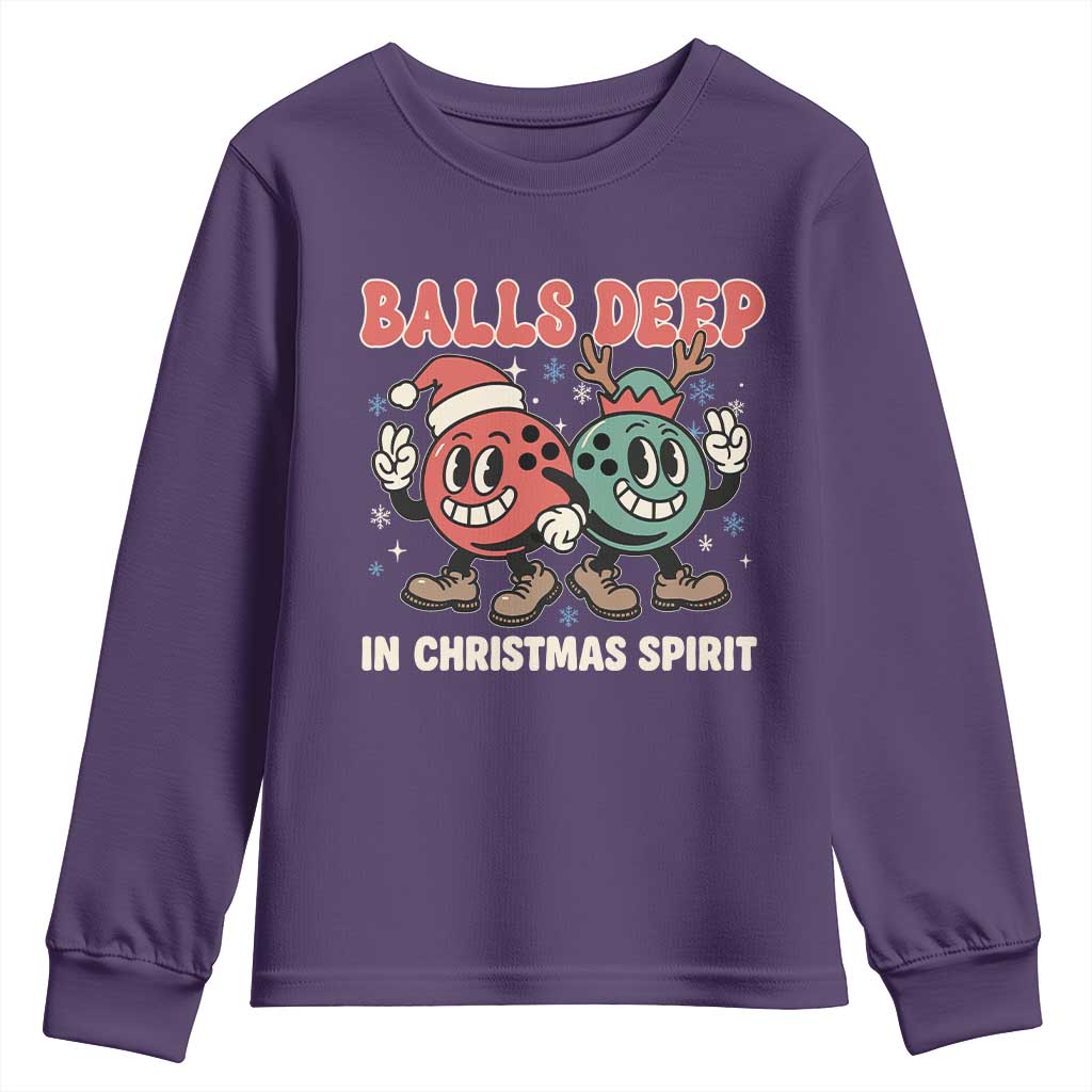 Funny Christmas Bowling Youth Sweatshirt Balls Deep In Christmas Spirit TS11 Purple Print Your Wear