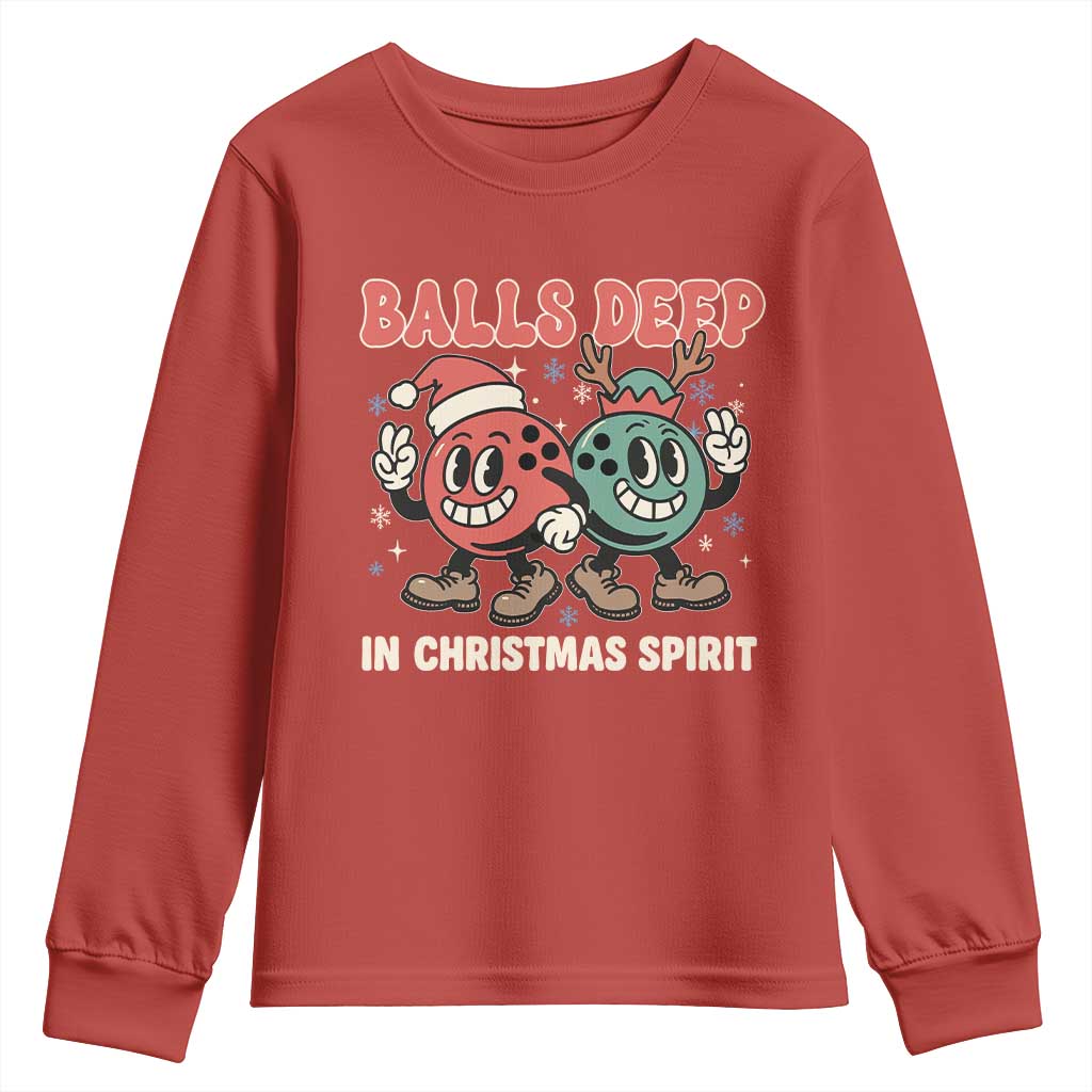 Funny Christmas Bowling Youth Sweatshirt Balls Deep In Christmas Spirit TS11 Red Print Your Wear