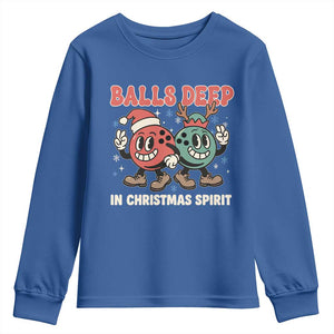 Funny Christmas Bowling Youth Sweatshirt Balls Deep In Christmas Spirit TS11 Royal Blue Print Your Wear