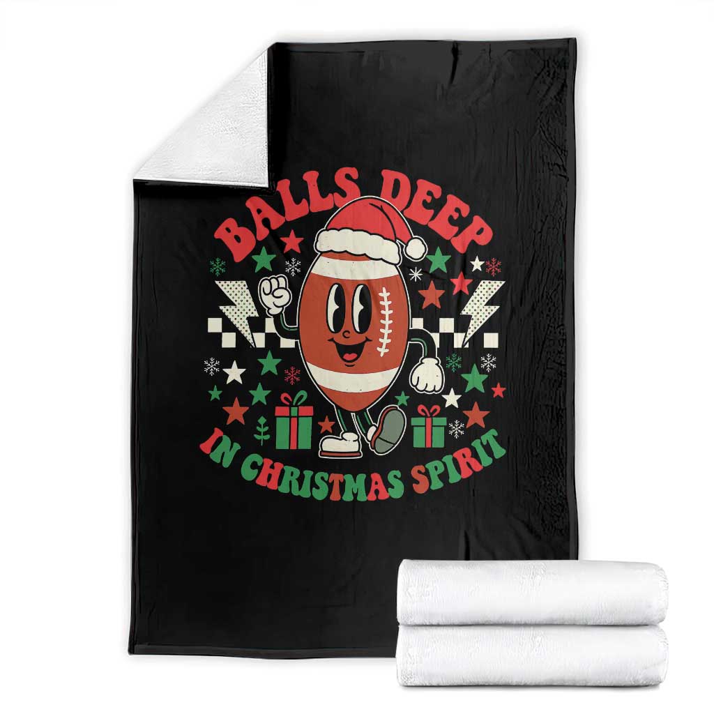 Funny Xmas American Football Throw Blanket Balls Deep In Christmas Spirit Game Day TS11 Black Print Your Wear